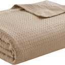 Madison Park 100% Egyptian Cotton Lightweight Summer Blanket, Breathable Waffle Knit Design, Soft Cozy All-Season Throw for Bed, Couch or Sofa, Khaki Taupe Full/Queen Size (90"x90")