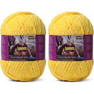Baby Blanket Yarn for Crocheting - 2 Pack of 200g/7oz Chunky Chenille Yarn for Knitting Blankets Amigurumi - #6 Super Bulky - 348 Yards Soft Thick Plush Yarns (2, Yellow)