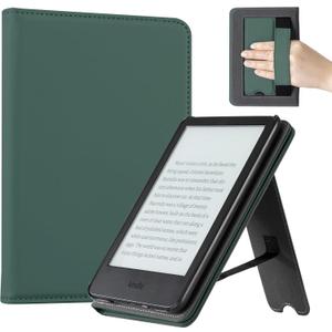 CoBak Case for 6" E-Reader - PU Leather Smart Cover with Auto Sleep/Wake & Hand Strap, not Compatible with Kobo Clara,Dark Green