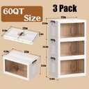 45GAL/180QT 3 tier large stackable storage bins with lid and wheels, collapsible storage bins plastic with doorssuit for clothes, closet, home and office