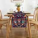3 x LFIVEOOH Dia De Los Muertos Mexican Table Runner, Sugar Skull Decor, Rustic Linen Day of The Dead Decorations, Fiesta Party for Home Kitchen Dining Room, 7213 Inch