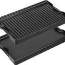 Utheer Nonstick Reversible Cast Iron Griddle 16.5" x 10.5", Ceramic Cooking Surface, Flat & Ribbed Sides, with High Sides & Grease Trap, Stovetop Griddle for Gas Grill, Charcoal, Oven & Outdoor BBQ