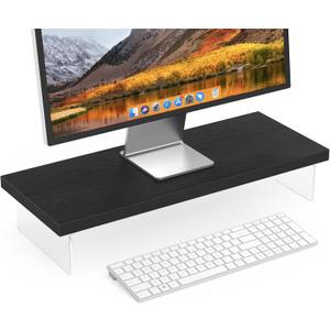 Monitor Stand Riser, Wood & Acrylic Computer Monitor Stand Desk Desktop Organizer Table for Home, Office Workspace, Laptop Riser, Printer, PC & TV Screen Riser (25*10 Inch, Black Oak)