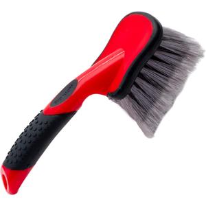 Mothers Car Wash Brush, Wheel and Fender Brush, Short Handle Tire Cleaner for Car Detailing, 10 Inch, Red/Black