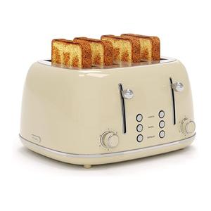Mueller Retro Toaster 4 Slice with Extra Wide Slots Bagel, Defrost, and Cancel Function, 6 Browning Levels, Dual Independent Controls, Removable Crumb Tray and High Lift Levers, Beige