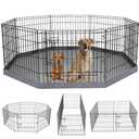 PETIME Foldable Metal Dog Exercise Pen/ Pet Puppy Playpen Kennels Yard Fence Indoor/ Outdoor 8 Panel 24" W x 24" H with Bottom Pad (with Bottom pad, 8 Panels 24" H)