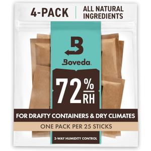 Boveda 72% Two-Way Humidity Control Packs For Wood Humidifier Boxes Size 60 4 Pack Moisture Absorbers Humidifier Packs Hydration Packets in Resealable Bag