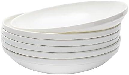 Vikko Pasta Bowls, 8.5 Inch Salad Bowls, White Soup Bowls, Fine Bone China Pasta Bowls, Set of 6, Microwave and Dishwasher Safe