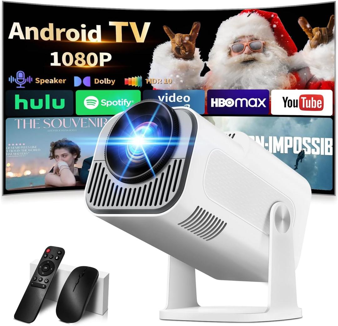 [Projector 2026 Upgraded] Mini Projector Support 4K 1080P Auto Keystone 270°Rotatable with WiFi 6 and Bluetooth 5.2 Projector Portable Compatibile with HDMI/TV Stick/Memory Stick/Laptop,White