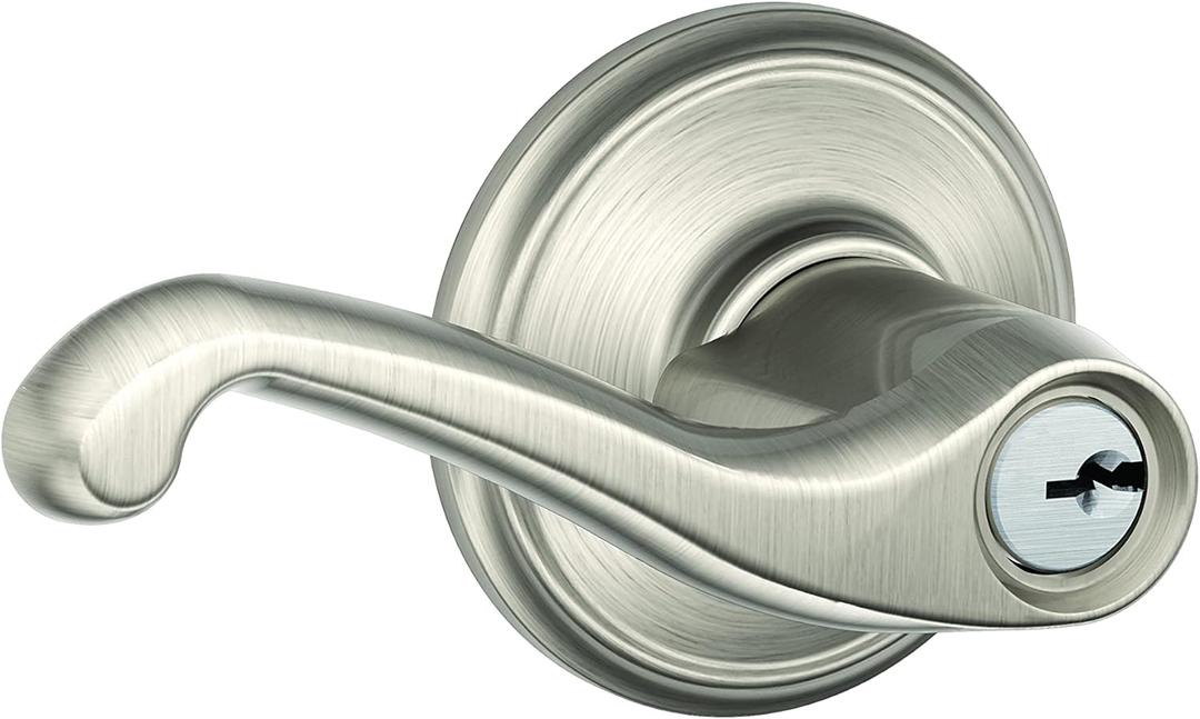 SCHLAGE F51A FLA 619 Flair Lever Keyed Entry Lock, Satin Nickel (Standard)