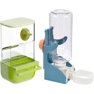 Automatic Bird Feeder for Cage, No Mess Automatic Bird Feeder Water Dispenser Set Acrylic Parrot Food Container Drinker Cage Accessories for Parakeet Canary Finch Cockatiel Lovebirds (1, Green + Blue)