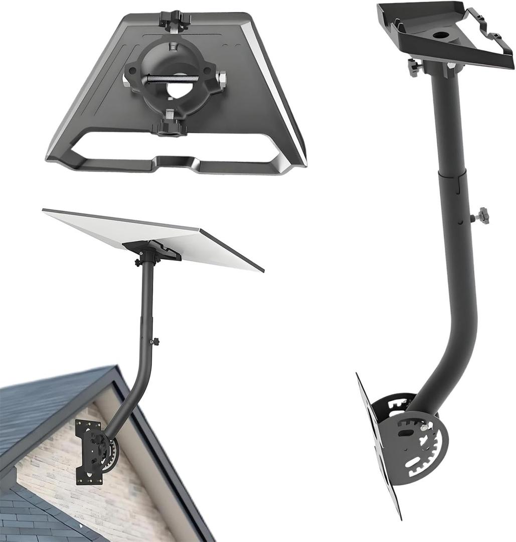 Heavy-Duty Starlink Gen 3 Wall & Roof Mount Kit - 180° Adjustable Pole Bracket with Reinforced Pivot Base & Alloy Adapter - Universal Antenna Installation Accessories (Iron Grey)
