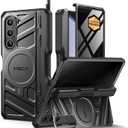 TONGATE Magnetic for Z Fold 5 Case with S Pen Holder & Stand, [Compatible with MagSafe] Heavy Duty Phone Case Built in Screen Protector & Belt Clip for Samsung Galaxy Z Fold 5, Black Glass Screen