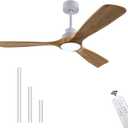 QUTWOB 52" Wood Ceiling Fan with Lights Remote Control,Quiet DC Motor 3 Blade Ceiling Fans for Patio Living Room, Bedroom, Office,Indoor Outdoor(Raw wood+White)