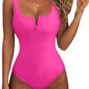 SUUKSESS Women Sexy Tummy Control One Piece Swimsuits High Cut Bathing Suit 2025 (Large, Hot Pink)