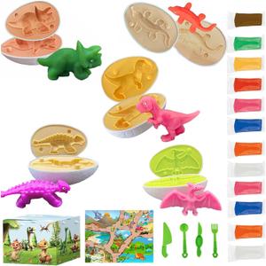 Fuijeuj Playdough Dinosaur Eggs Sets,Playdough Sets for Kids Ages 4-8,Toddler Easter Basket Stuffers,Easter Dino playdoh Dinosaur Play Dough Eggs Molds Toys Gifts