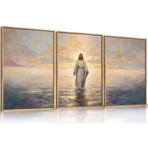 Large Jesus Christian Framed Canvas Wall Art Set,Bible Stories Faith Wall Decor,Vintage Modern Artwork for Living Room,Bedroom,Dining Room,Office -16"x24"x3