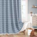 MitoVilla Blue Boho Shower Curtains for Modern Farmhouse Bathroom Decor, Vintage Country Thick Polyester Linen Fabric Shower Curtain, Rustic Tassel Cloth Shower Curtain, 72 x 72