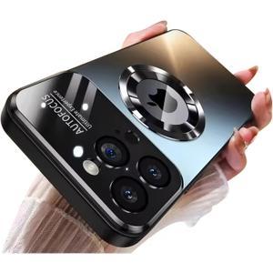 Magnetic Series Design for iPhone 16 Pro Max Case,[Compatible with MagSafe][Military Drop&Full Camera Lens Protector] Large Window Logo View Dust-Proof Matte Shockproof Cover,Black