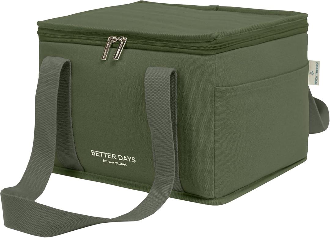 Nook Theory Insulated Grocery Bags, Regular Reusable Grocery Bag with Zipper, Leak Proof Cooler Bag for Frozen and Hot Food (Forest)