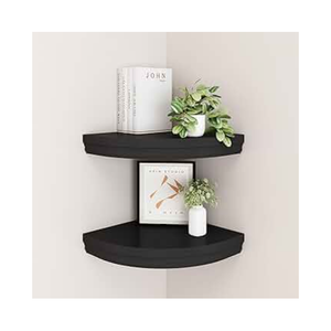 WELLAND Modern Wall Monted Corner Shelves, Corner Display Floating shelf for Bedroom Office Home Décor Accents Set of 2 (Black)