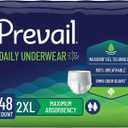 Prevail Daily Protective Underwear - Unisex Adult Incontinence Underwear - Disposable Adult Diaper for Men & Women - Maximum Absorbency - XX-Large - 12 Count (Pack of 4)