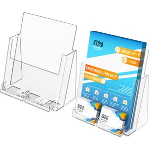KTRIO Acrylic Brochure Holder 8.5x11 Inches with Business Card Holder 2 Pack, Clear Plastic Brochure Display Stand for Pamphlets, Magazine, Flyers, Booklets, Literature, Signs, Menu, Business Cards