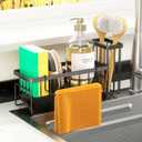 Sponge Holder & Sink Caddy Organizer - Rustproof Kitchen Sink Organizer with High Brush Holder - Kitchen Essentials Countertop Storage Organization (Black)