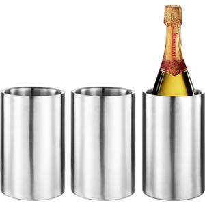 Generic 3 Packs Stainless Steel Double Wall Wine Cooler,Wine Chiller Bucket Champagne Ice Bucket, Fits Most Standard Sized Bottles, Silver
