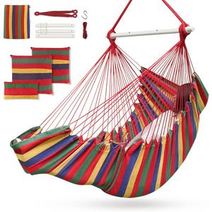 Outerman Hammock Chair, Hanging Chair with 3 Cushions and Foot Rest Support, Sturdy Metal Spreader Bar Max 440 Lbs, Swing Chair for Bedroom, Indoor & Outdoor, Patio, Porch or TreeRed