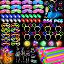HONLYNE Glow in the Dark Supplies for Kids Adults, Light Up Party Favors, 56 LED Light Up Toys, 100 Glow Sticks Bulk Party Pack DIY Glasses Headbands Necklaces for Neon Party Supplies & Decorations