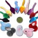 Furry Cat Toys Mice Rattle Interactive Mouse Toy for Indoor Cats Catnip Ball Pet Play Fur Ball Rabbit Assorted Color (16 Piece Set)