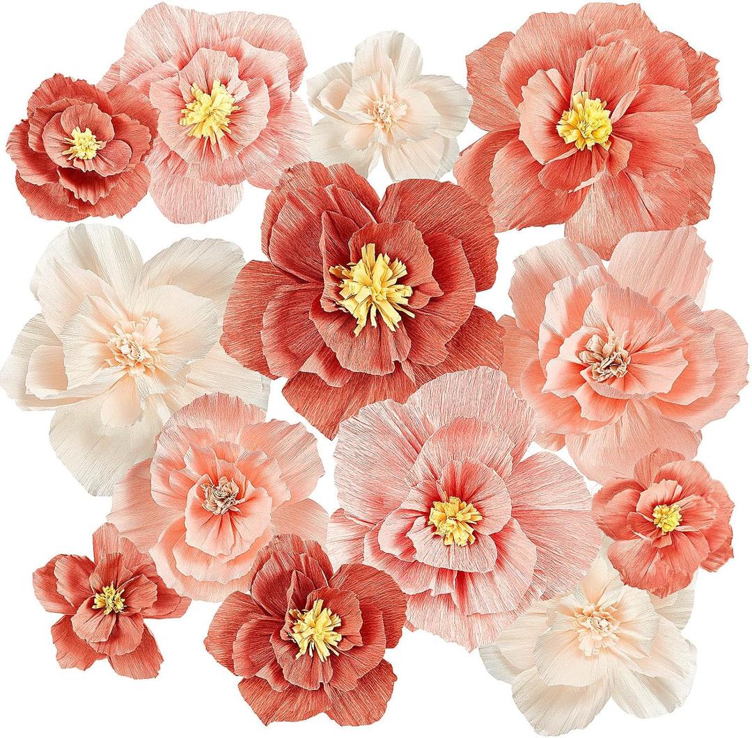 Cholemy 24 Pcs Tissue Paper Flowers, Crepe Paper Flowers Decorations 8" 10" 12" for Wedding Party Baby Bridal Shower Carnival Party Birthday Nursery Wall Decor 