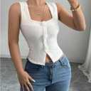 SOLY HUX Women's Tank Tops 3D Floral Square Neck Sleeveless Summer Going Out Crop Top (Beige, S)