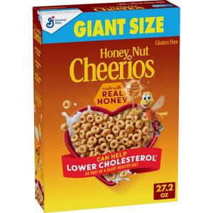 Honey Nut Cheerios Cereal, Limited Edition Heart Shapes, Affirmations Box, Heart Healthy, Gluten Free, Giant Size, 27.2 oz (EXP 04/19/26)