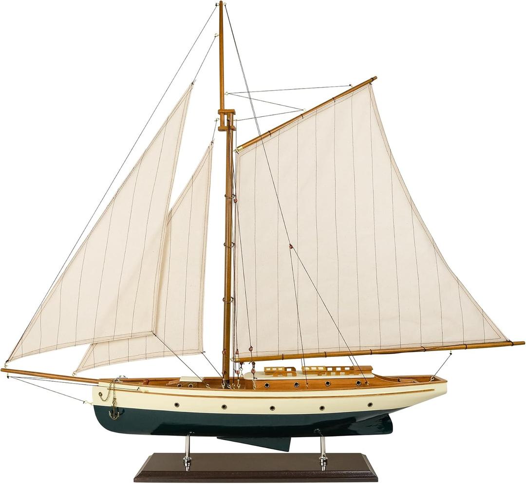 SAILINGSTORY Wooden Sailboat Model Ship, Green, 37" | 1930's Classic Yacht, Sailing Boat Decor
