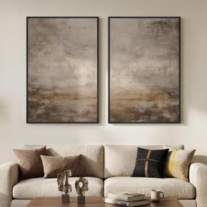 Large Framed Neutral Abstract Wall Art Set of 2 for Living Room, Minimalist Modern Brown Grey Canvas Artwork for Walls, Wabi Sabi Rustic Painting Print Wall Decor for Bedroom Home Office, 24x36 Inch, 24" W x 36" H x 2Pcs