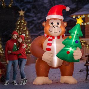 Civaner 8 ft Funny Bigfoot Christmas Inflatables with LED Light Xmas Sasquatch Blow up Yard Decoration Big Foot with Christmas Tree Inflatable for Indoor Outdoor Garden Lawn Winter Holiday Party Decor