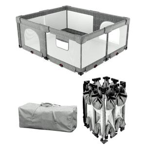 Dearlomum Foldable Baby Playpen with Non Removable Mat, Extra Large Collapsible Play Yard for Babies & Toddlers, Portable Travel Playpen, Baby Activity Center for Indoor & Outdoor Use (Gray 59"×71")