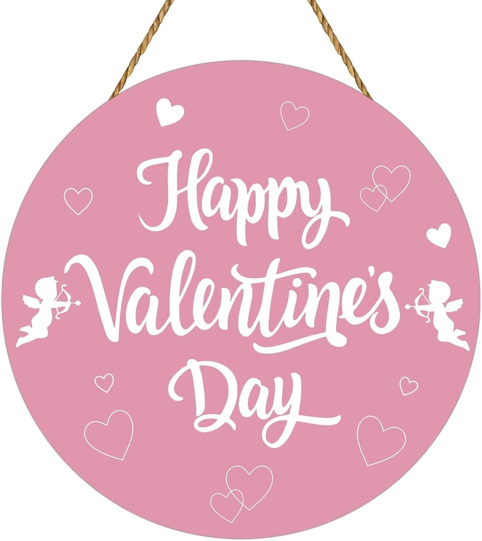 YUNKKIN Valentines Door Decor Pink Valentines Decor Happy Valentines Day Sign Heart Wall Decorations Wooden Wreaths for Front Door Hanger Hanging Sign for Porch Wall Indoor Home Decorations