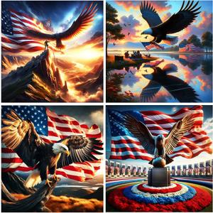 WEUOPG 4 Pack 4th of July Diamond Painting Kits for Adults, Independence Day Eagles Diamond Art Kits, Full Drill Diamond Art with 5D Round Diamonds, DIY Gem Painting Kit for Home Wall Decor 14x14inch