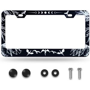 Dragons Pattern Black License Plate Frame, 1 Pack Universal Rust-Proof Aluminum Alloy Car License Plate Frame Holder, Front Rear License Plate Cover Car Tag Frame with Screw Caps (2 Hole) (Animal)