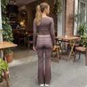 Mxiqqpltky Polka Dot Pants Sets Women 2 Piece Lounge Outfits Y2k Long Sleeve Top and Fold Over Leggings Pants Tracksuit Sets (Brown, S)
