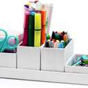 Desk Organizer,Office Desk Accessories,Paperboard Desktop Organizer with Pen Pencil Holder and Sticky Note Tray,Paperclip Storage, L11.8 White (W1-3)