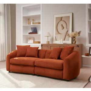 Chikafusa 87 in. Round Arm Cloud Curved Velvet 3-Seater Sofa, Orange-Red
