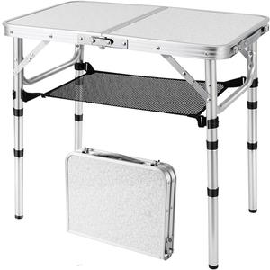 Folding Picnic Table, Small Camping Table with Adjustable Heights, Portable Lightweight Aluminum Side Table for Office, Beach, Garden, Travel (23.6" x 15.8" x 24")