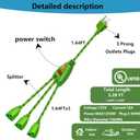 2 x 3 Way Extension Cord with LED Switch, 3.28FT Heavy Duty Green Power Cord Splitter,18AWG,10A/1250W,Automatic Overcurrent Protection,Indoor Use,for High-Power Electrical Appliances