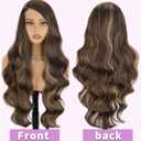 NOSTALGIA Long Brown Wavy Wig Brown Mixed Blonde Highlight Side Part Wigs for Women Natural Hairline Synthetic Wigs for Women Daily Party Use, Brown Mixed Blonde, 28 Inch