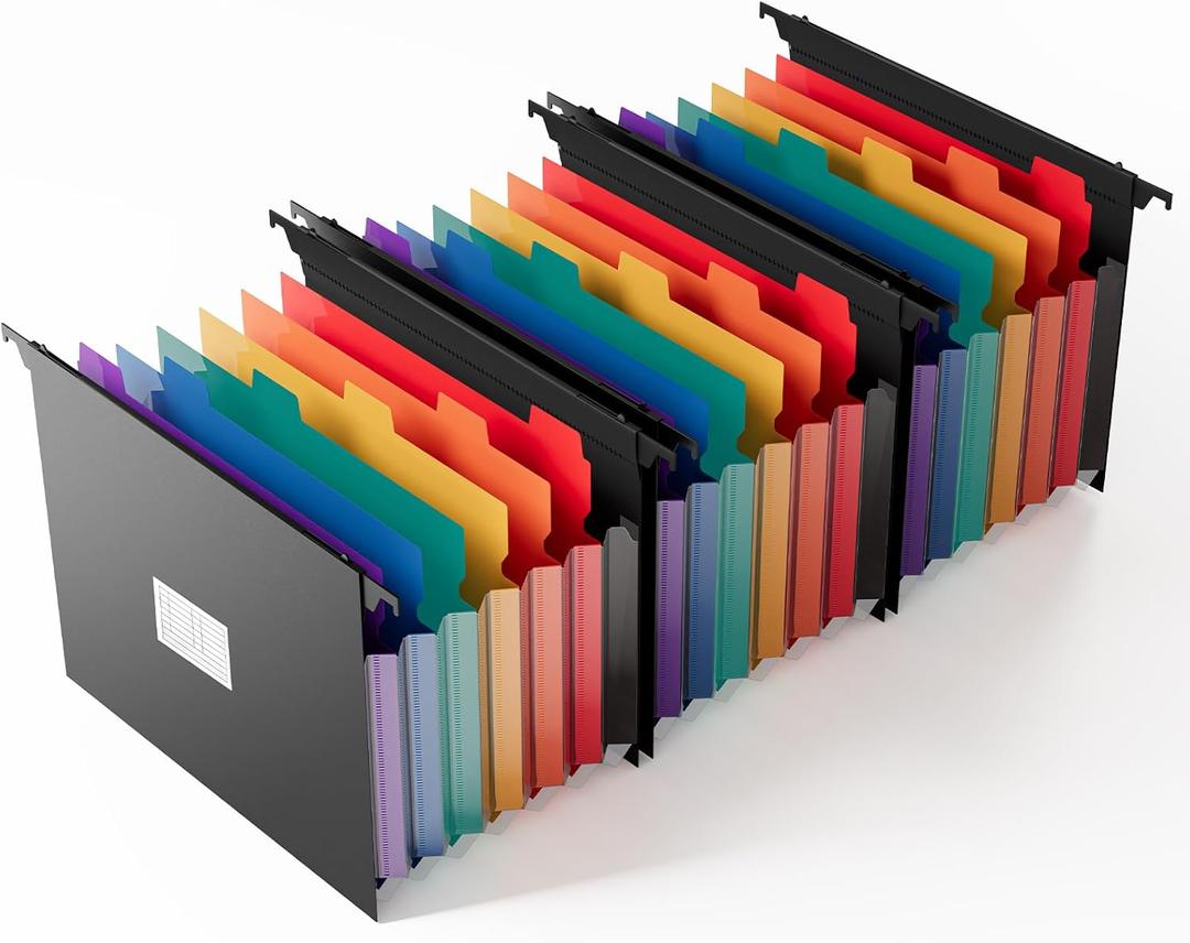 SUIN Expanding Hanging File Folders, 7 Pockets Accordion Organizer, Letter Size 1.2" Expansion with Color Tabs for Filing Cabinets (3)