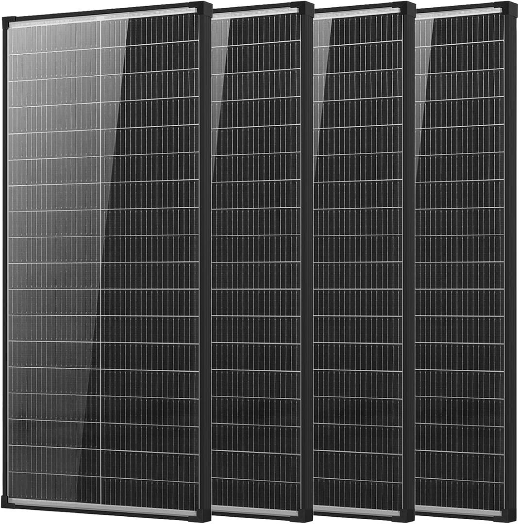 400 Watt Solar Panel,4pcs 100W Bifacial Solar Panels 18V 18BB N-Type A+ Cell 25% High Efficiency 100Watt Solar Panel for Rooftop RV Farm Trailer Marine Home Off-Grid System (100W*4PCS Bifacial)